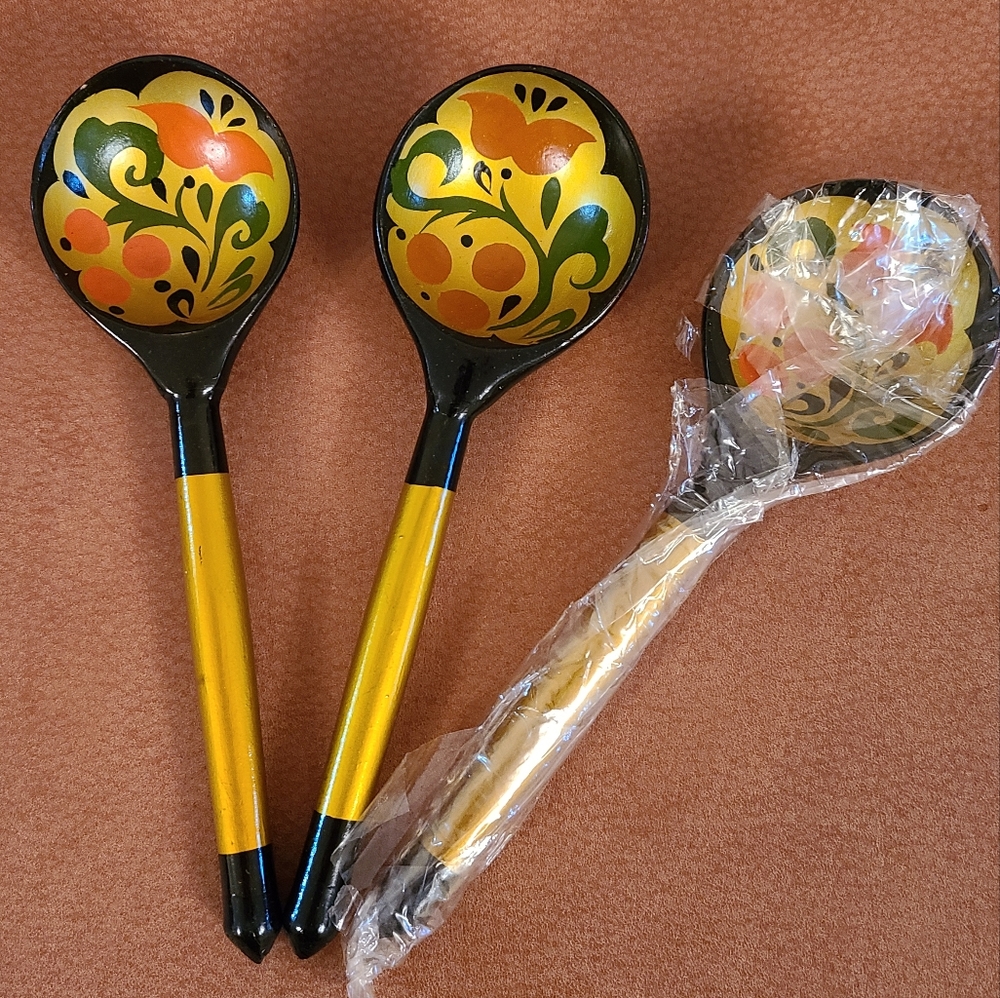 Khokhloma 3 wooden spoons